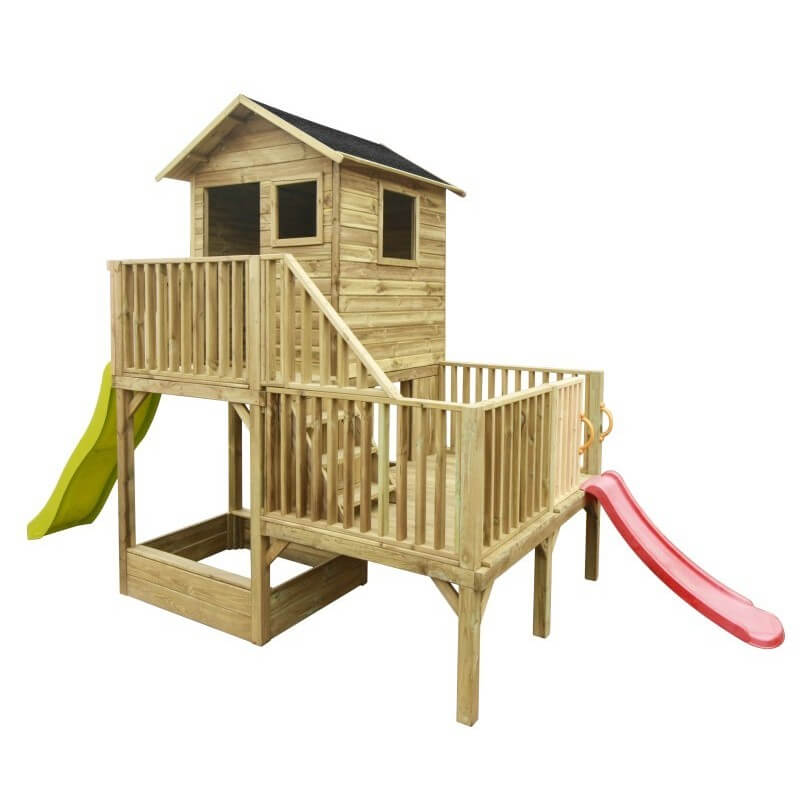 Drewniany domek ogrodowy dla dzieci Hubert z dwoma ślizgami