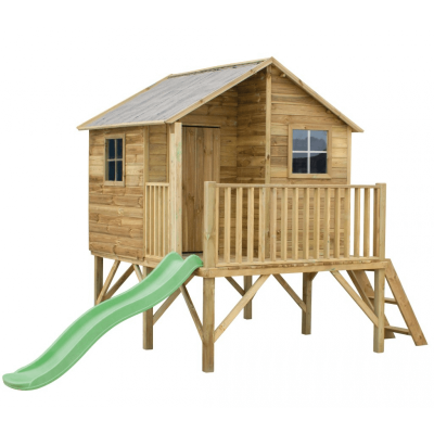 Drewniany domek ogrodowy dla dzieci Jerzyk ze ślizgiem