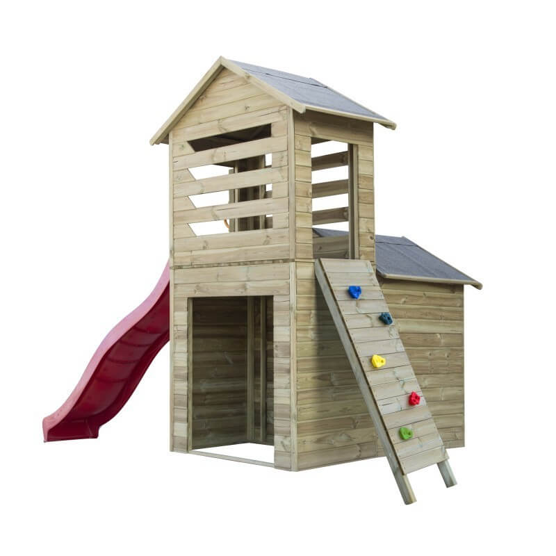 Drewniany domek ogrodowy dla dzieci Robert ze ścianką wspinaczkową