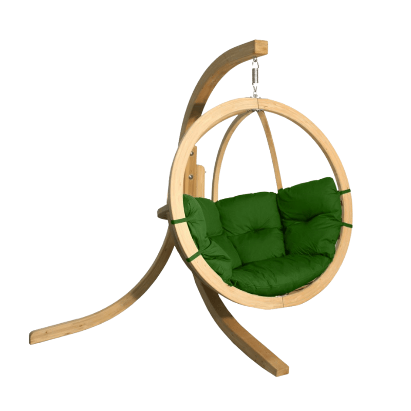 Fotel-wiszący-drewniany-ogrodowy-ze-stelażem-zielony