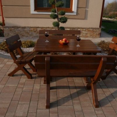 Zestaw ogrodowy Bawarski - Stół 120 cm + 2 ławki 110 cm +2 krzesła