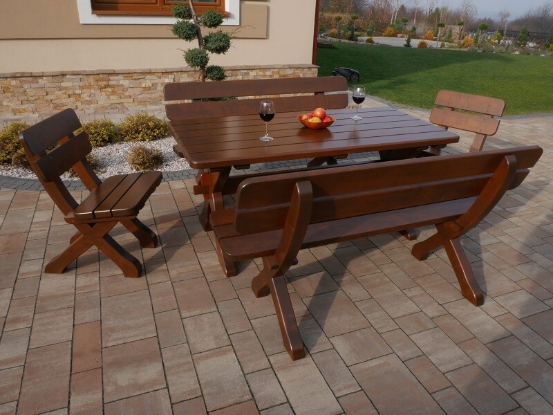 Zestaw ogrodowy Bawarski - stół 160 cm + 2 ławki 150 cm + 2 krzesła